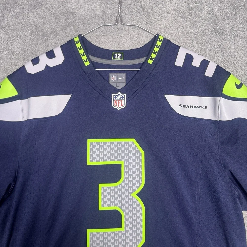 Seattle Seahawks Jersey Mens L Nike On Field Russell Wilson‎ #3 Blue Home